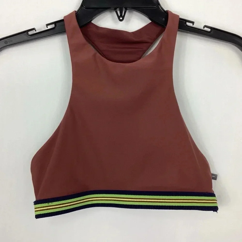 Aerie Racerback High Neck Swim Crop Top Brown